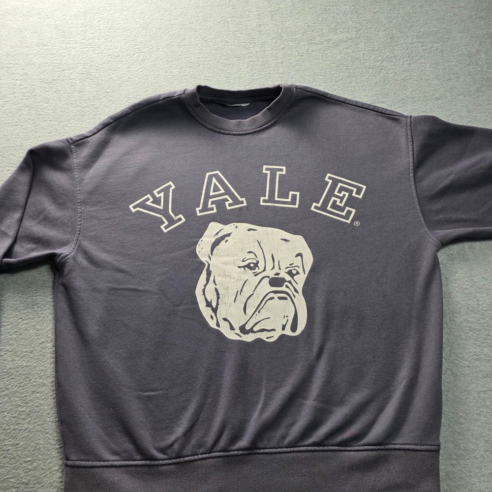 Yale‎ University Bulldog Graphic Sweatshirt Crewneck Faded Navy Grey Collegiate